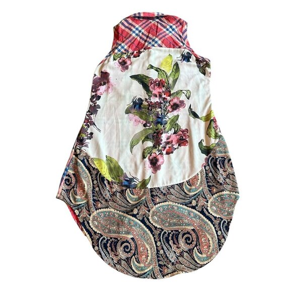 Aratta Silent Journey Plaid Sleeveless Dress Floral Chiffon Back Paisley Flowy - Picture 5 of 12